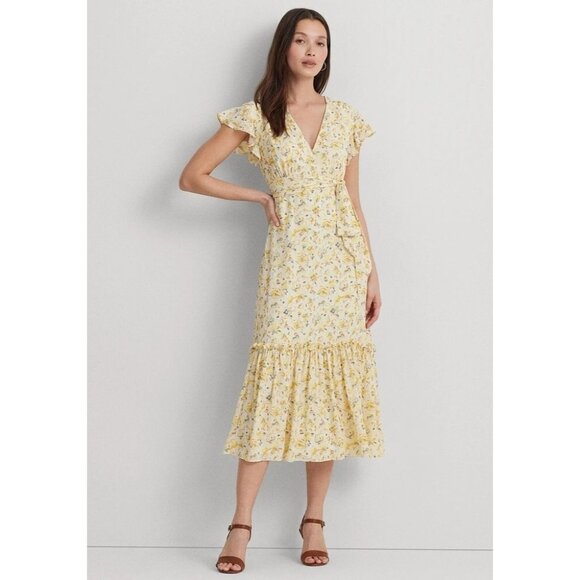 Ralph Lauren Dresses & Skirts - 185$ Lauren Ralph Floral Georgette Flutter Sleeve Dress Womens Size 2 Multicolor